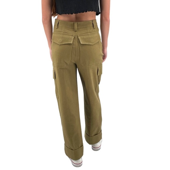 H&M Cargo Pants Ankle Length Thick Cotton Twill Dark Khaki Green | 0 25" Waist - Picture 6 of 16